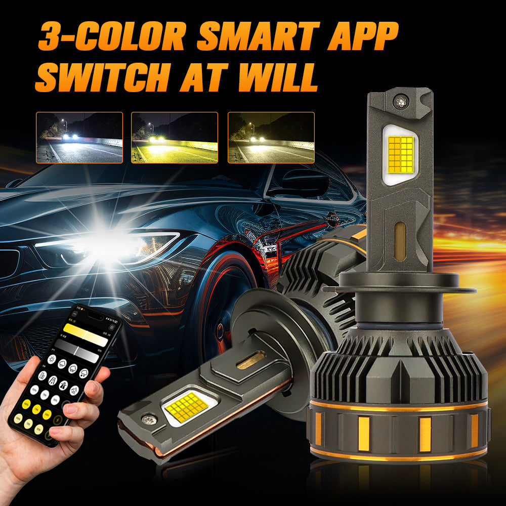 Luces LED V7 MAX Smart App 3 Colores 100W 20,000LM – H1, H4, H7, H11, 9005 y 9006